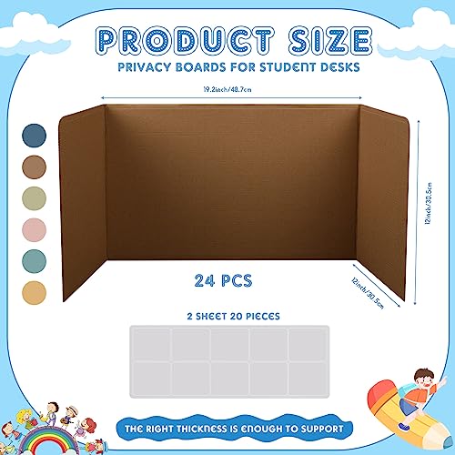 24 Pcs Privacy Folders for Students Privacy Boards with Labels 6 Colors Classroom Desk Test Divider 19.2 x 12 Inch Trifold Desk Privacy Panel Desk Partition for School Study(Warm Colors)