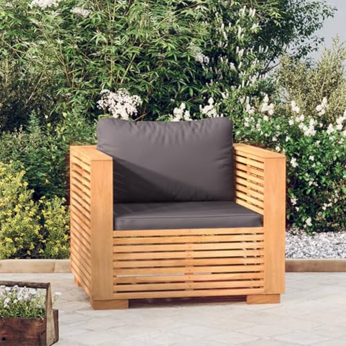 Patio Sofa Chair with Dark Gray Cushions Solid Wood Teak,Rustic Teak Wood Patio Sofa Chair for Outdoor Living Patio Furniture Sets, Conversation Sets