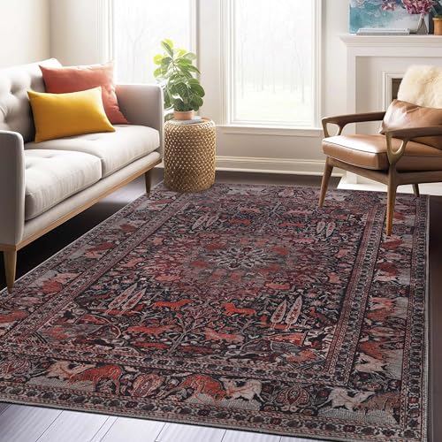 Superior Large Indoor Area Rug, Modern Floor Decor for Living/Dining Room, Kitchen, Bedroom, Office, Entry, Flat-Weave, Floral Medallion, Cotton Backing, Fiorella Collection, 5' x 7' 6