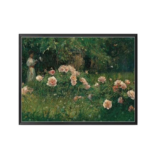 HSCFWYLN Poster Decorative Canvas Painting Vintage Portrait Painting Woman near Lake Rustic Print Female Portrait Living Room and Bedroom Decoration 16x24inch Metal Frame