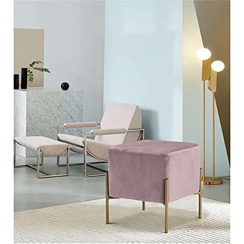Meridian Furniture Isla Collection Modern | Contemporary Velvet Upholstered Ottoman/Stool with Sturdy Stainless Steel Legs in Gold Finish, 15.5