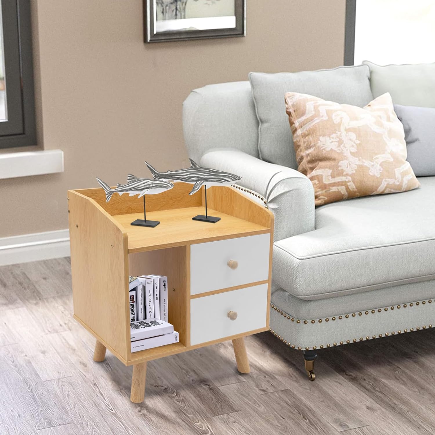 Maple Color Bedside Table with Drawer,Bedside Table Simple Solid Wood Small Cabinet Light Luxury Storage Cabinet Bedroom Bedside Simple Nordic European Style