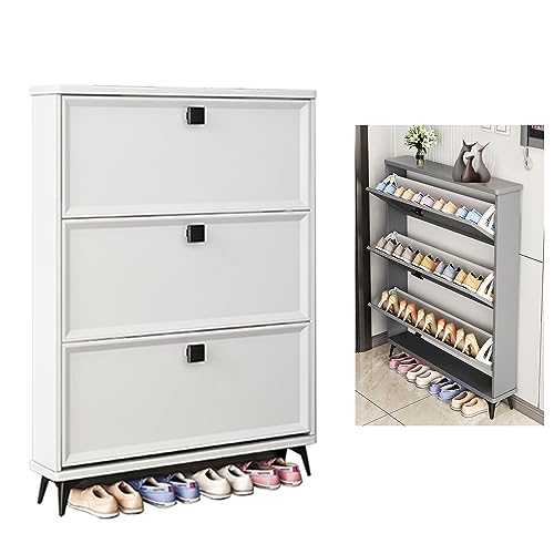 Shoe Storage Rack Cabinet for Entryway Slim,Hidden Shoe Cabinet,Shoe Organizer,Narrow Shoe Cabinet,Freestanding Tipping Bucket Shoe Cabinet,Wooden Shoe Cabinet Rack,for Entryway Hallway ( Color : Whit