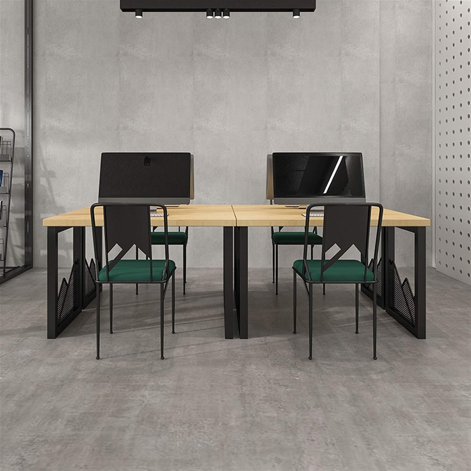 Computer Simple Style Staff Office 8 cm Thick Pine Desktop Black Wrought Iron Frame Easy to Assemble - for Home Company Studio