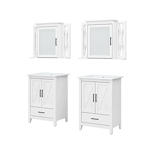 Bush Furniture Key West Bathroom Double Vanity Set with Sinks and Medicine Cabinets, 48W, White Ash
