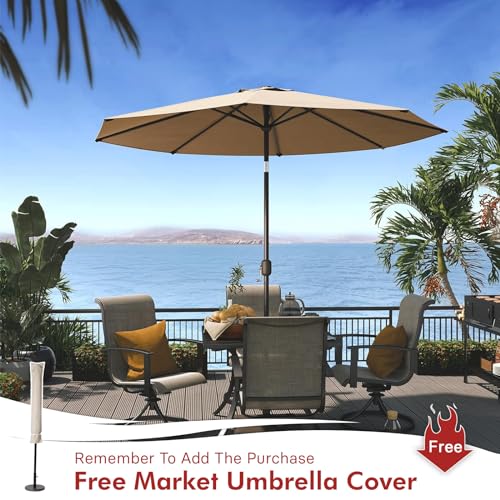 Grand patio 9 FT Enhanced Aluminum Patio Umbrella, UV Protected outdoor Umbrella with Auto Crank and Push Button Tilt, Coloured Stripes