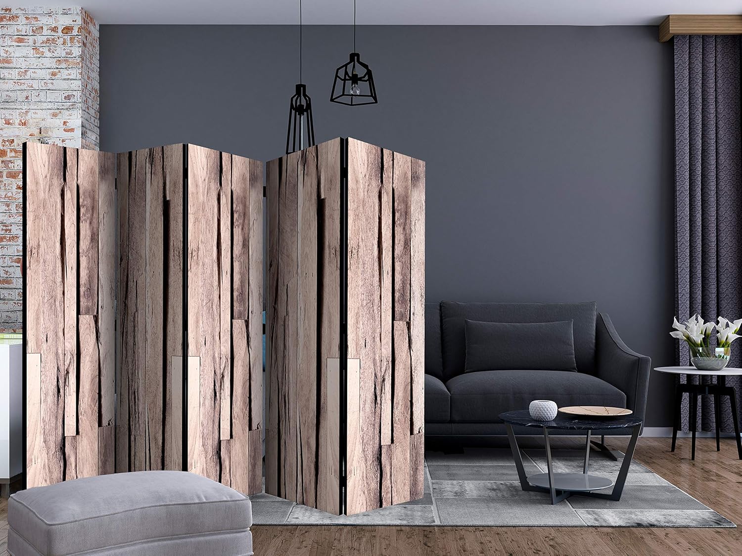 artgeist Acoustic Room Divider Faux Wood 90x68 in - Double-sided Folding Screen Print on Non-woven Canvas Acoustic Foam 5 Panel Home Office Boards f-C-0363-z-c