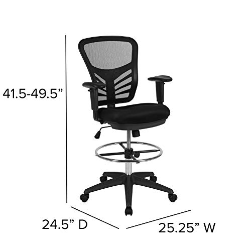 EMMA + OLIVER Mid-Back Gray Mesh/White Frame Adjustable Ergonomic Drafting Chair, Task Chair