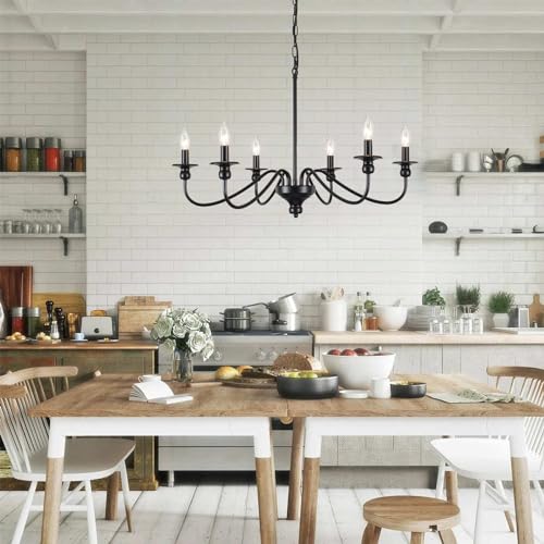 Black Chandelier 6-Light Chandeliers for Dining Room Chandelier Farmhouse Chandelier Rustic Chandelier for Living Room Bedroom Entryway Foyer Kitchen