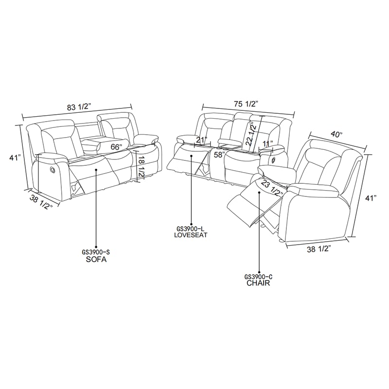 Recliner Sofa Set, Brown Faux Leather Reclining Sofa for Living Room, Living Room Furniture Set for Office/Home/Home Theater Seating (2PCS Sofa+Loveseat)
