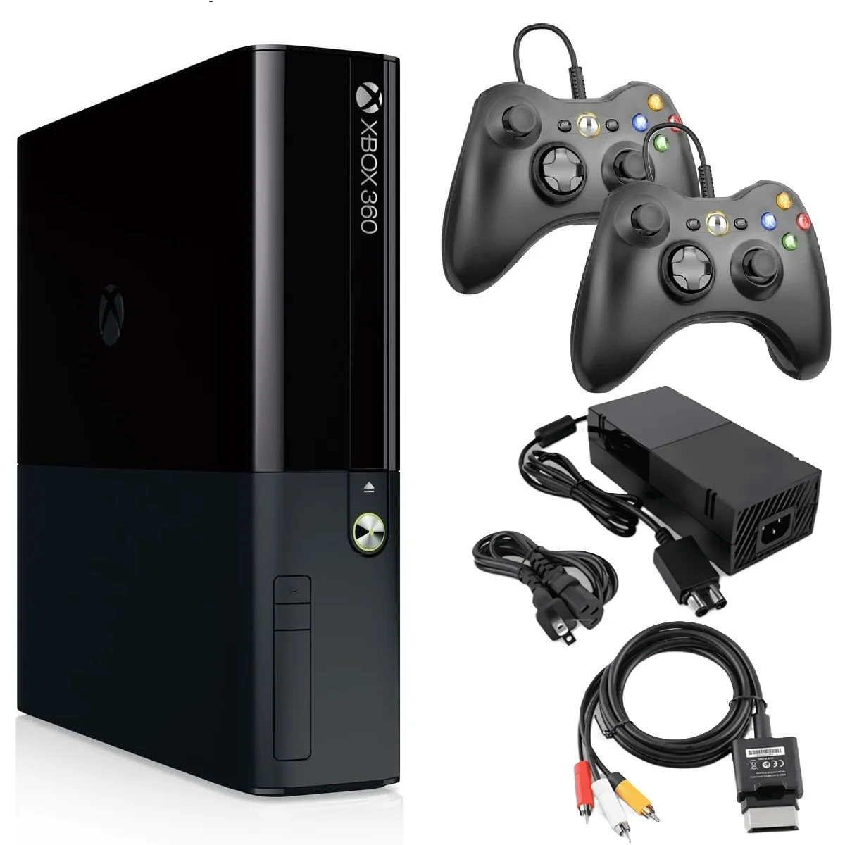 Restored Microsoft Xbox 360 Console Model E 4GB with Two Retrofam Controllers Black (Refurbished)