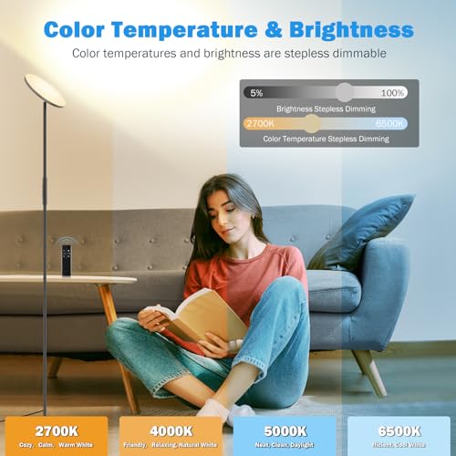 Mushroom Lamp Floor Lamp, 3600LM 36W Super Bright Standing Lamp with Remote/Touch Control, Modern Torchiere Room Decor with 2700K-6500K Stepless Dimming, 69