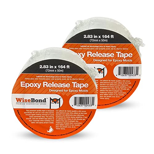 WiseBond 4-Pack Extra Wide Self-Releasing Epoxy Tape for Resin for Molds, River Tables, Heat Resistant, Medium Tack Resin Tape, 2.83 in x 164 ft Each