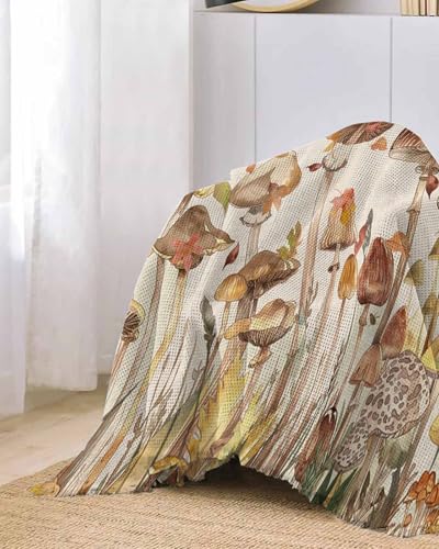 Fall Sofa Cover Couch Covers for 3-4 Cushion Couch Throw Couch Cover with Tassel Soft Sofa Slipcover Autumn Mushroom Maple Leaf Yellow Couch Furniture Protector for Dog Pet 71