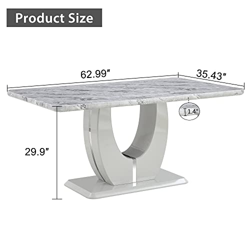63”Modern Dining Table for 6,Rectangular kitchen table with faux marble tabletop ＆ Ideal for Dining Room, Kitchen Room