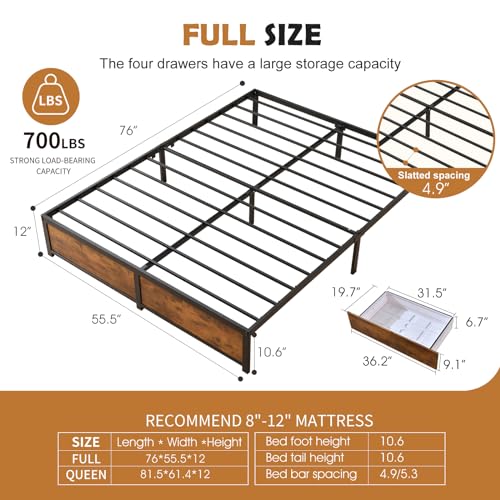 Queen Size Metal Bed Frame with Storage Drawers, no Box Spring Required, Easy to Assemble and noiseless (Queen)
