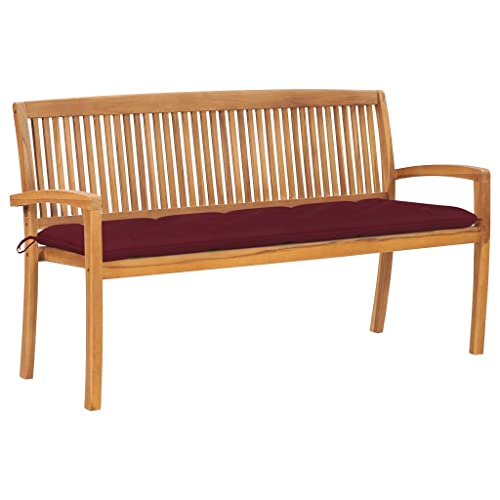 vidaXL Stacking Solid Teak Wood Patio Bench with Cushion - Spacious Outdoor Seating - Weather Resistant - Easy Maintenance