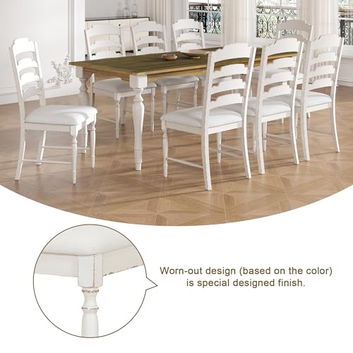 Merax 7-Piece Dining Table Set, Thickened Solid Wood Rectangular Extendable Dining Table with 12inch Butterfly Leaf & 6 Upholstered Chairs, Kitchen Table Set for 6, Natural