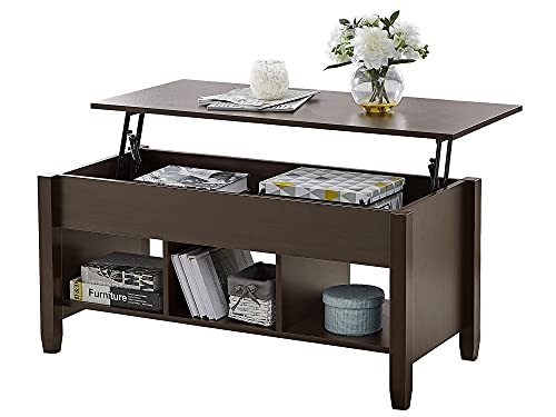 GOOD & GRACIOUS Lift Top Coffee Table with Storage Compartment, Hidden Storage Table Transforming with Convertible Lifting Tabletop for Living Room/Reception/Office, Modern Brown