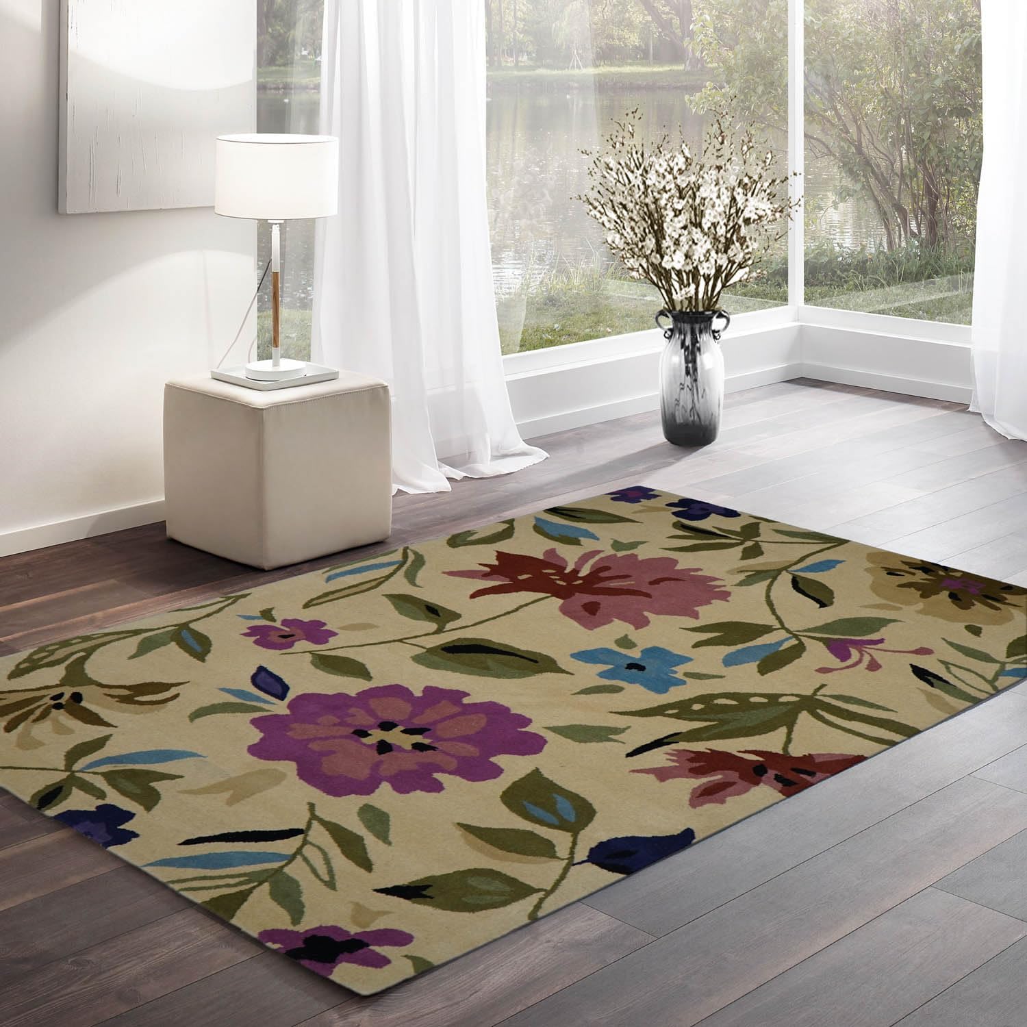 Designer 5'x8' Beige Hand Tufted Arts & Crafts/Mission Floral Rug in Oriental Area Rug for Living Room, Bedroom, Kitchen, Dining Home Decorative Accent Floor Carpet Beige