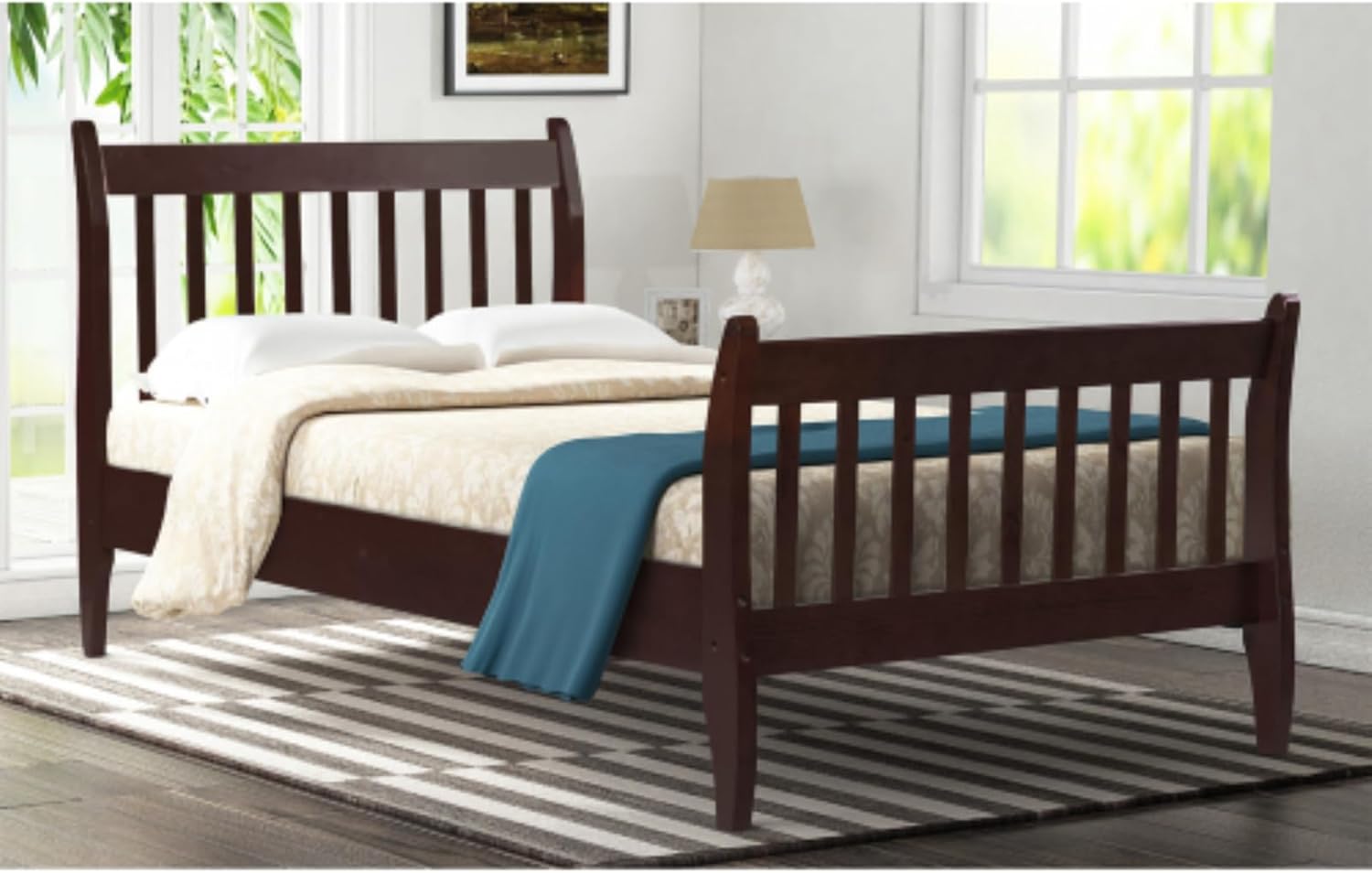 Wood Platform Bed Frame Mattress Base with Wood Slat Support, Double (Espresso)