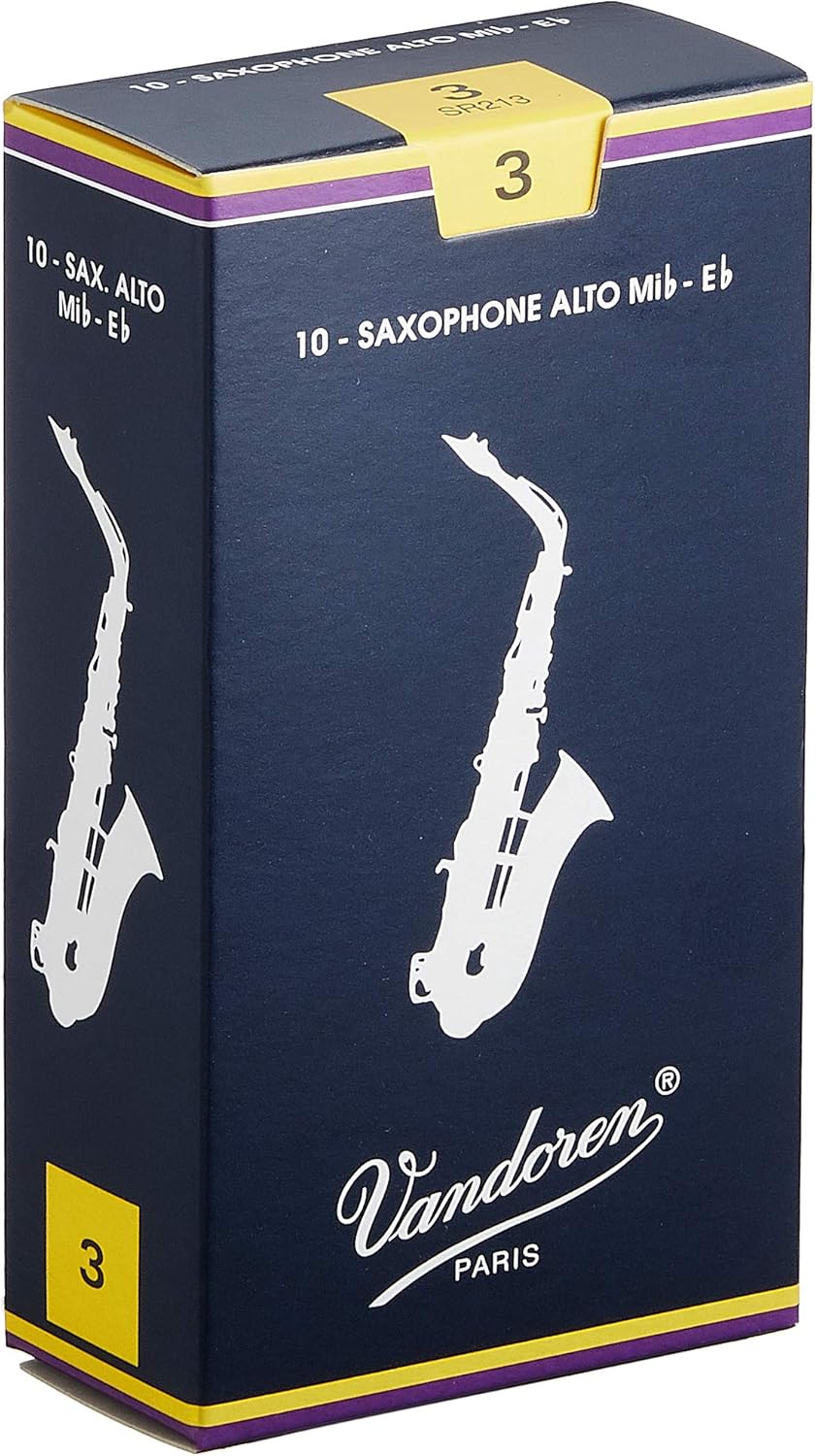 Vandoren SR213 Alto Sax Reeds Strength 3 with Saxophone Strap