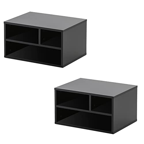 FITUEYES 2 Pack Printer Stand, Desktop Office Printer Riser Shelf with 3 Storage Compartments for Home Workspace, Set of 2 (White)