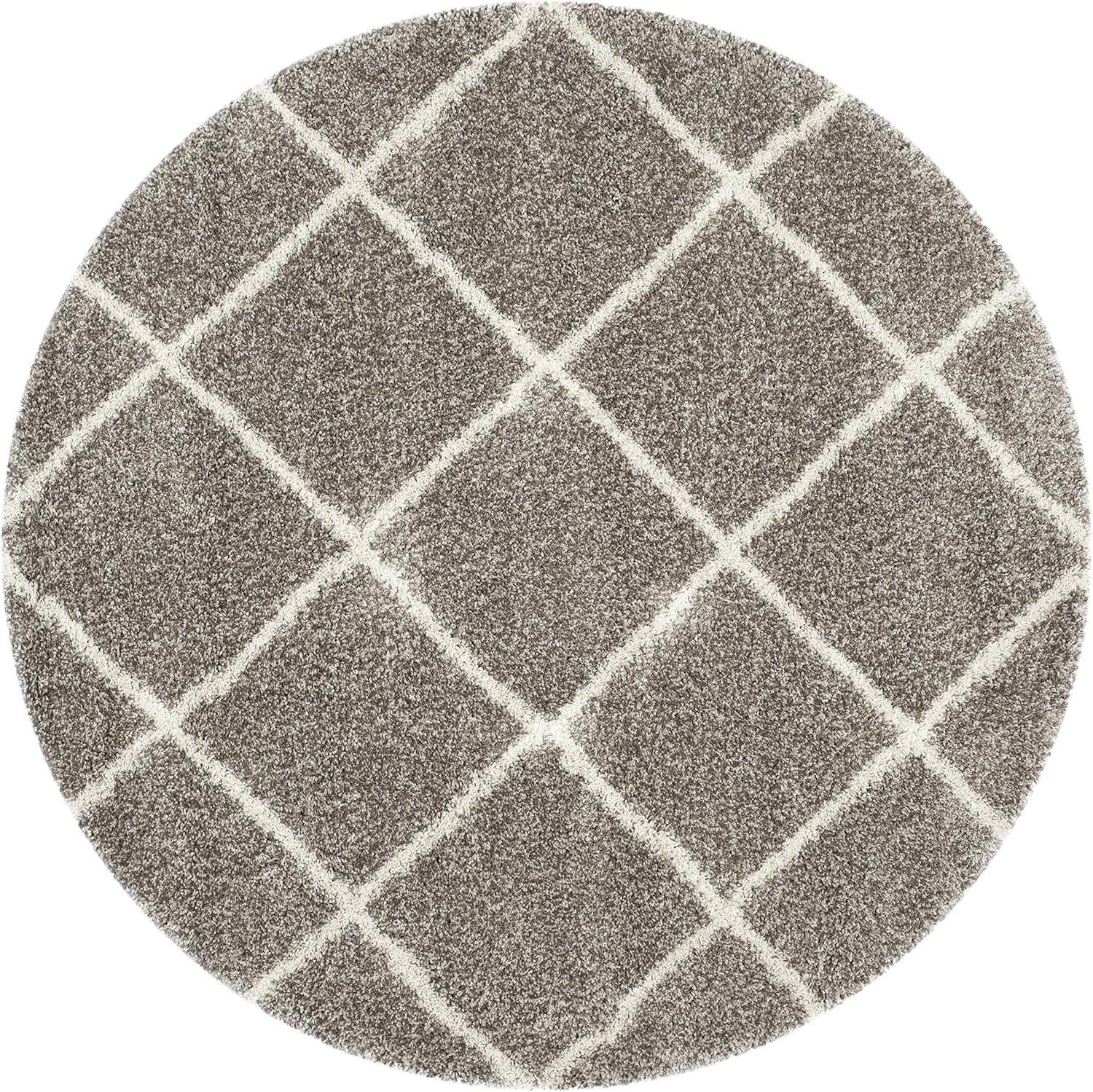 SAFAVIEH Hudson Shag Collection 9' Round Grey/Ivory SGH281B Modern Diamond Trellis Non-Shedding Living Room Bedroom Dining Room Entryway Plush 2-inch Thick Area Rug