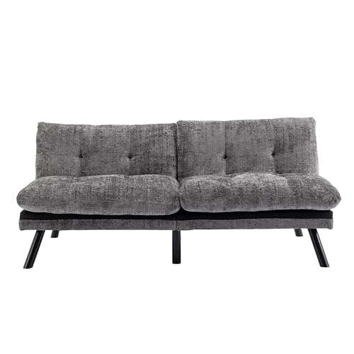 Convertible Futon Sofa Bed, Modern Folding Sleeper Loveseat, Polyester Fabric Memory Foam Adjustable Lounge Couch for Compact Living Space, Dark Gray