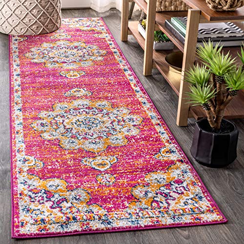 Eyely FMB104A-8 BOHEMIAN FLAIR Bohemian FLAIR Boho Vintage Medallion Indoor Area Rug Traditional;Transitional, Bedroom, Kitchen, Living Room, Easy-Cleaning, Non-Shedding, 8 X 10, Pink/Cream