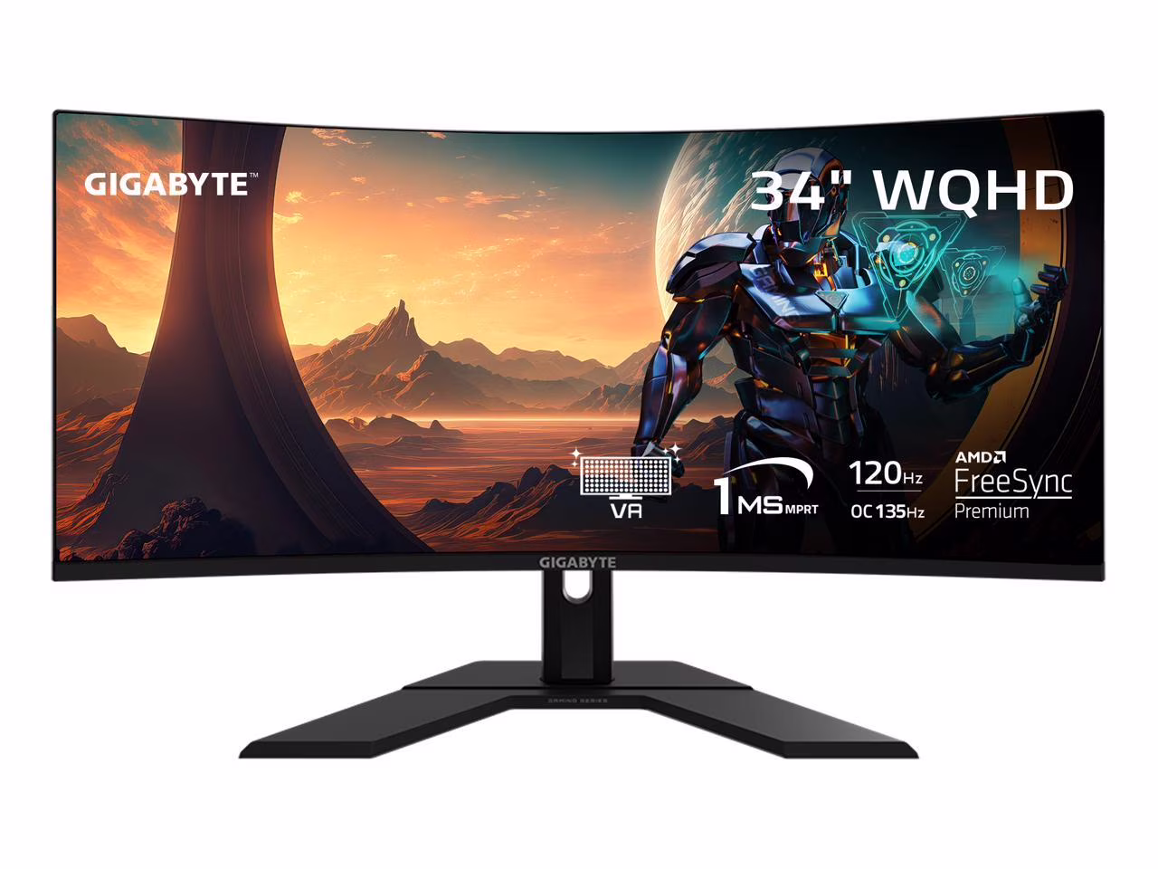 "GIGABYTE GS34WQC 34"" Curved Gaming Monitor, WQHD, 120Hz/OC 135Hz, 1ms, HDMI, DP - Black"