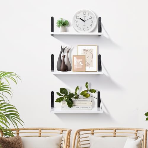 AZSKY Floating Shelves Book Shelfs White Wall Shelves 36 Inch Long Wall Mount Hanging Wood Shelves with Metal Brackets Large Wall Ledges for Bedroom Bathroom Living Room Set of 3