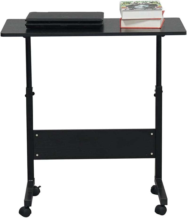 Mobile Side Table 31.5 inch Computer Desk with Wheels Height Adjustable Rolling Potable Laptop Cart, C-Shaped Bed Couch Sofa End Tables with Edge Stopper for Livingroom Bedroom, Black