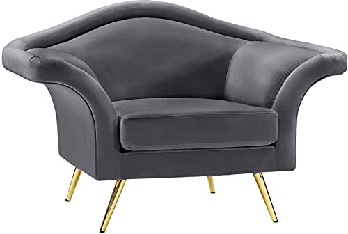 Meridian Furniture Lips Collection Velvet Upholstered Chair with Sturdy Gold Metal Legs, Grey