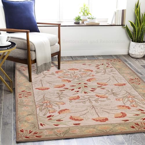 Handmade Floral Adeline Beige/Blue Tulips Traditional Crafted Wool Area Rug for Living Room Bedroom and Kitchen (12X9 FT, Multi)