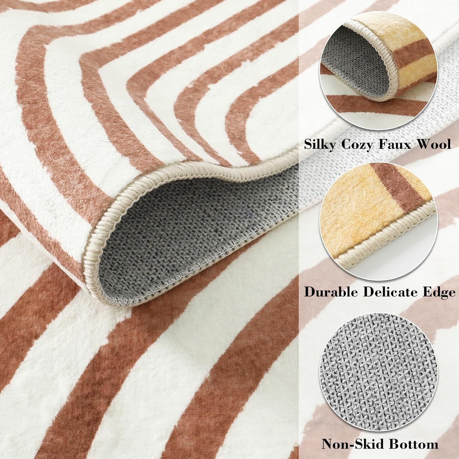 Wonnitar 4x6 Boho Area Rugs for Living Room, Washable Soft Bedroom Rug Non-Slip Nursery Throw Mat, Mid Century Modern Low Pile Minimalist Floor Carpet for Bedside Bathroom Office (Orange,4'x6')