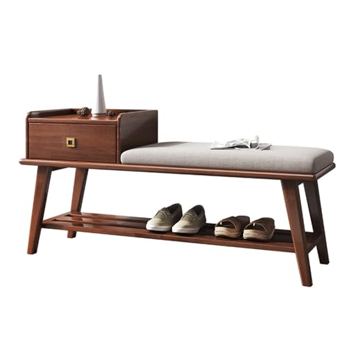Solid Wood Shoe Bench, Multifunctional Space Saving Organization Storage w/Padded Seat Shoe Rack Bench for Entryway Bedroom Living Room
