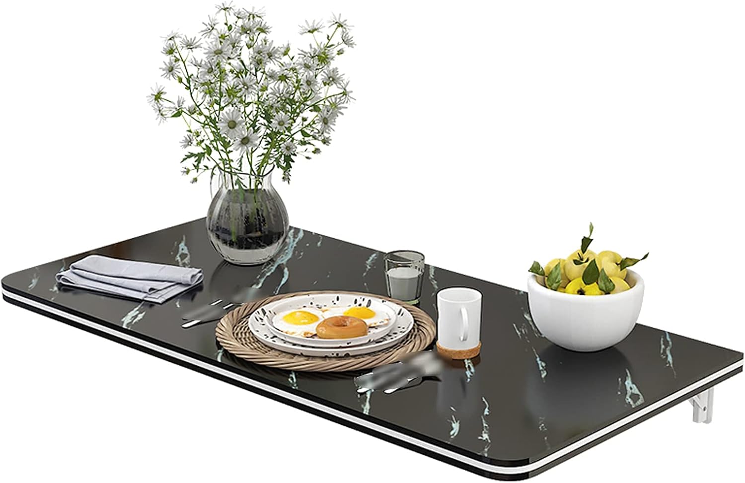 Wall-Mounted Table Space Saving Folding Wall-Mounted Drop-Leaf Table,Wall-Mounted Bar Tables,Floating Work Station,Wooden Dining Table,Multifunctional Laptop Computer Desk,White/Black