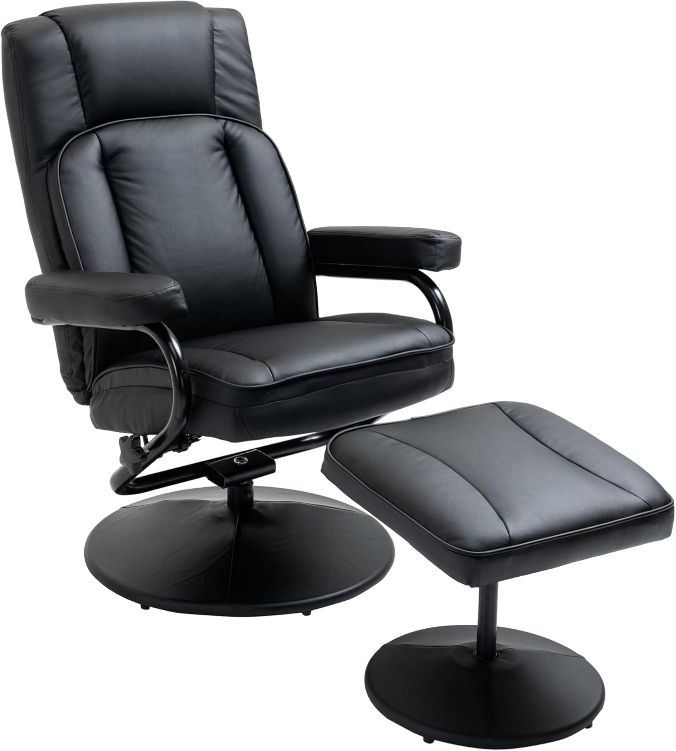 Swivel Recliner, Manual PU Leather Armchair with Ottoman Footrest for Living Room, Office, Bedroom, Black