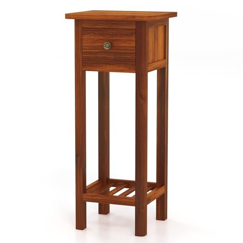 DORTALA 2PCS End Table, 2-Tier Side Table w/Storage Shelf and Drawer, Narrow Nightstand for Small Space, Multifunctional Accent Furniture w/Stable and Sturdy Construction for Living Room, Bedroom