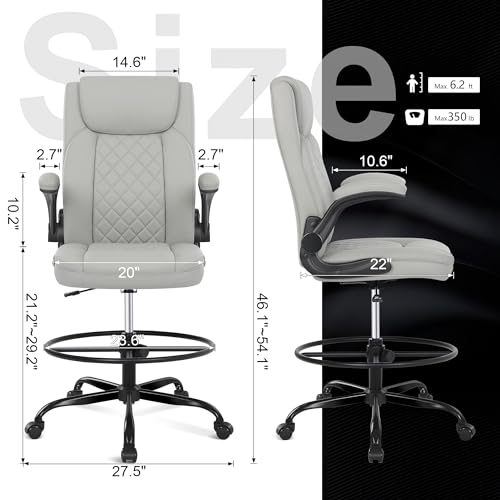 Misolant Standing Desk Chair, Drafting Chair Tall Office Chair, High Office Chair Adjustable Height, Leather Office Drafting Chair for Standing Desk