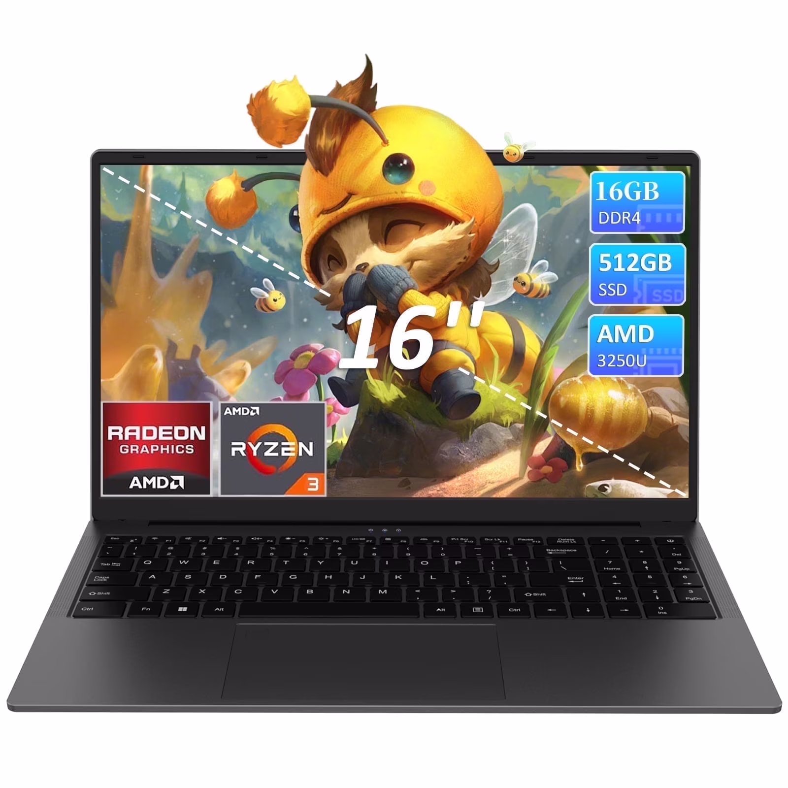 KurieTim T160R 16-Inch FHD Laptop, AMD Ryzen 3250U, 16GB RAM, 512GB SSD, Gray