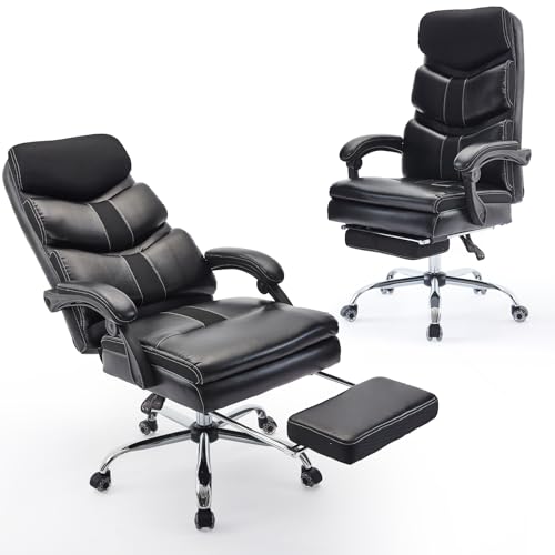 Executive Office Chair with Foot Rest, Ergonomic Big and Tall Computer Desk Chair Back Support, Comfy Reclining High Back Office Chair for Adults, Task Swivel Chairs for Home Office