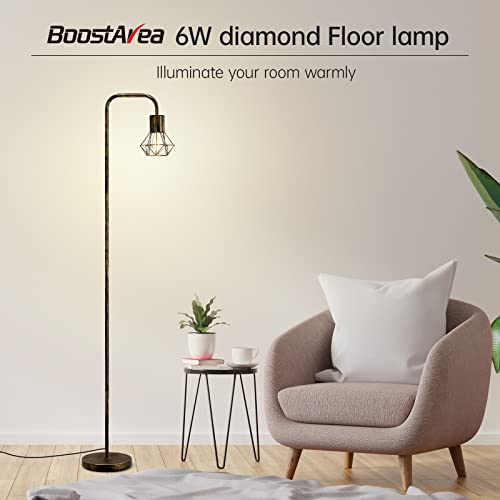 Industrial Floor Lamp, Standing Lamp, Farmhouse Tree Floor Lamp with 3pcs 6W Edison Bulbs, Free Adjustable Cage Heads, Independent Control, Floor Lamp for Living Room, Bedroom, Office, Rustic Home