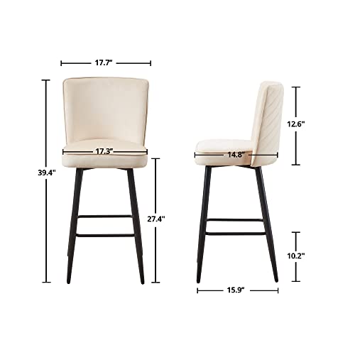 Cozy Castle Velvet Bar Stool Set of 2, 26-Inch Modern Counter Stools, 4 Legs Metal Frame, Stool Chair with Back for Kitchen Counter, Dining Room, Beige