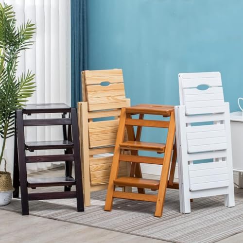 Folding Step Stool Step Ladder 2 Tier, Multi-Functional Folding Solid Wood Ladder Stool, Step Stool Household Muliti-Color Step Ladder Stool for Household and Office 330lbs,White,2step