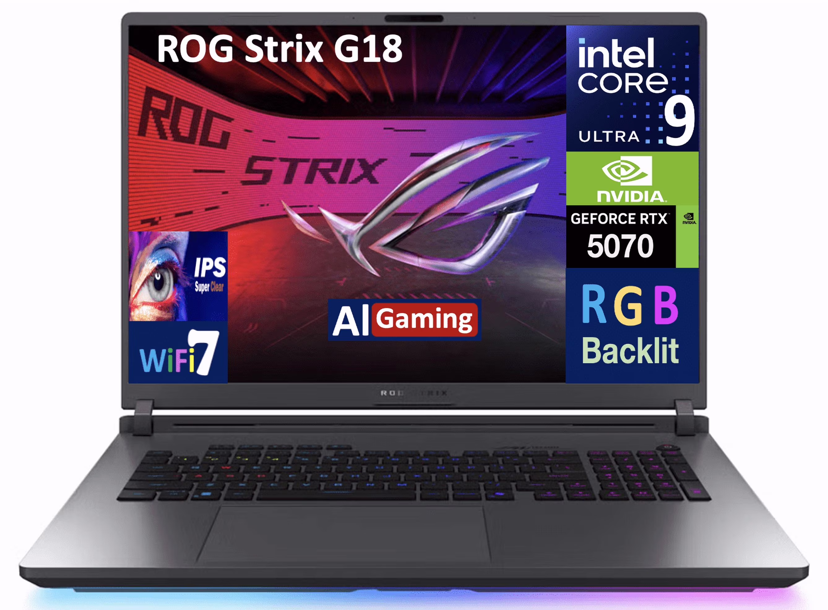 ASUS ROG Strix AI Gaming Laptop 18in 240Hz IPS WQXGA Display (Intel Ultra 9- 275HX, NVIDIA GeForce RTX 5070 8GB, 64GB DDR5, 2TB PCIe SSD, RGB KB, Thunderbolt 4, WiFi 7, Webcam, Win 11 Pro)