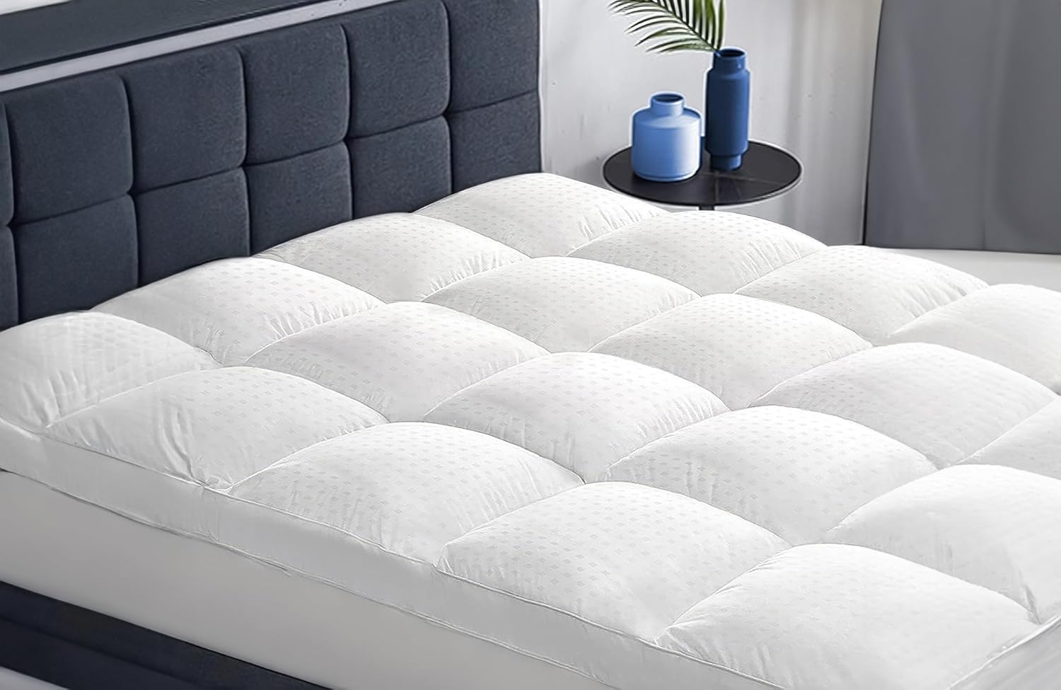 yoyomax Queen Mattress Topper, Cooling, Ultra-Soft, Breathable Pillow Top with Deep Pocket, White, 8-21 Inches