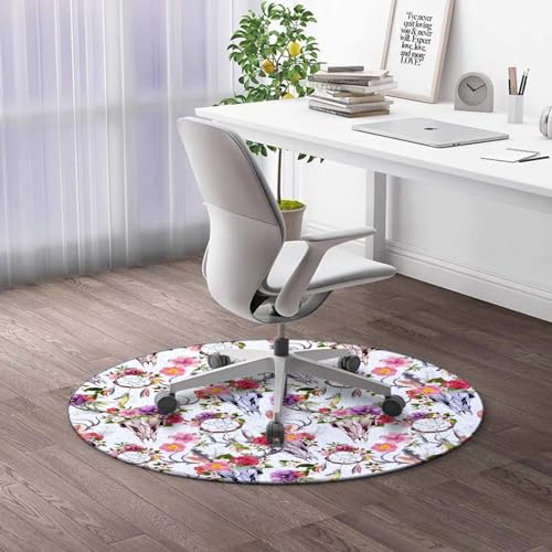 Round Rug 44 in Fashion Desk Chair Mat Boho Floor Protectors for Chairs Office Chair Mat with Lip for Carpets