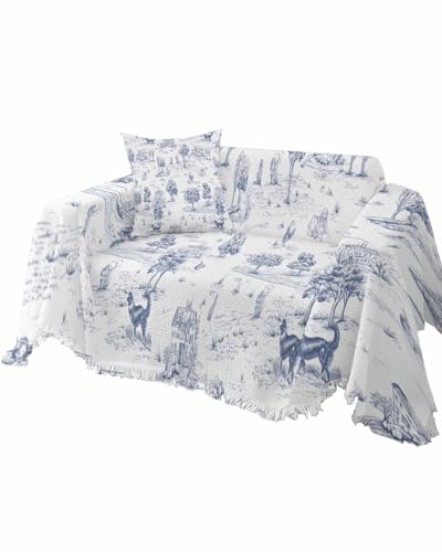 Farmhouse Red Sofa Cover Couch Covers for 3-4 Cushion Couch Throw Couch Cover with Tassel Soft Sofa Slipcover Amercian Country Animal Tree Vintage Couch Furniture Protector for Dog Pet 71